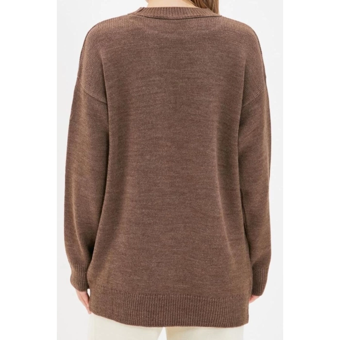 Womens Modern Style Comfortable Long Crew Neck Plain Sleeve Regular Knitwear Sweater