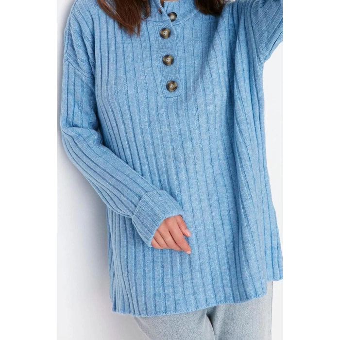 Womens Modern Style Casual Long Button Down Collar Plain Sleeve Regular Knit Sweater