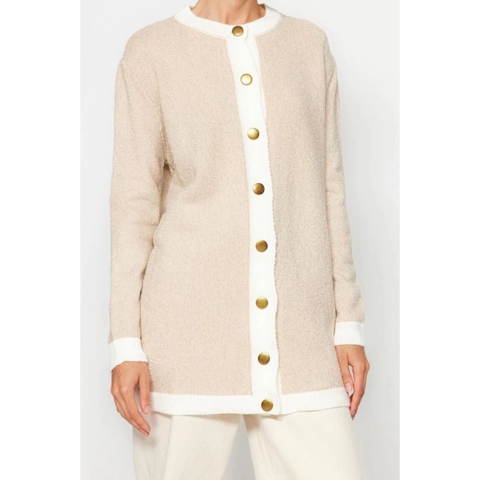 Womens Modern Style Casual Long Crew Neck Plain Sleeve Regular Knitwear Cardigan