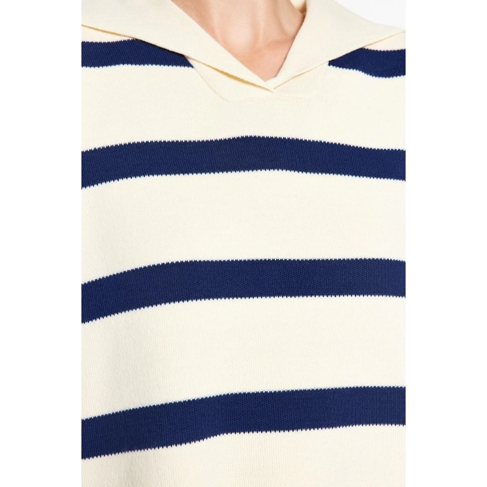 Womens Modern Style Casual Long Polo Neck Striped Sleeve Midi Knit Sweater