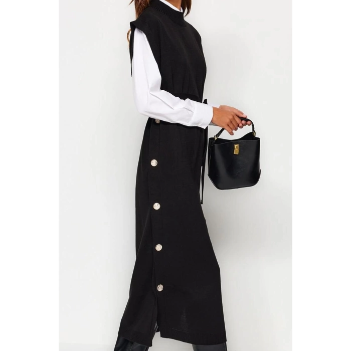 Womens Modern Style Casual Long Crew Neck Plain Sleeve Midi Knit Sweater Dress