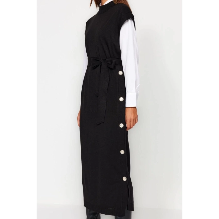 Womens Modern Style Casual Long Crew Neck Plain Sleeve Midi Knit Sweater Dress