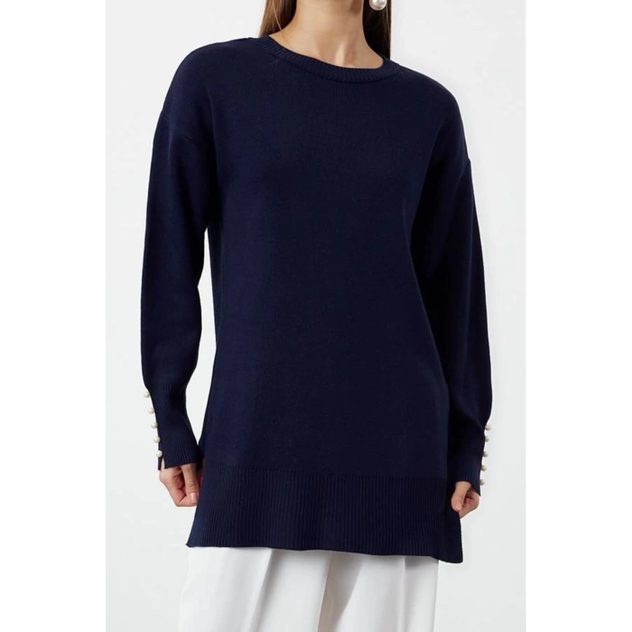 Womens Modern Style Comfortable Long Crew Neck Plain Sleeve Regular Knitwear Sweater
