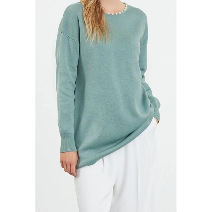 Womens Modern Style Comfortable Long Crew Neck Plain Sleeve Regular Knitwear Sweater