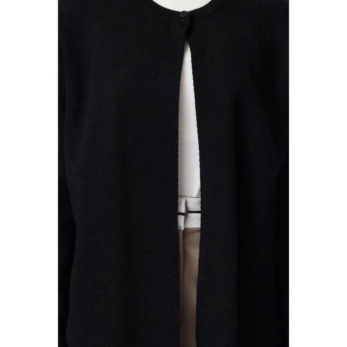 Womens Modern Style Casual Long Crew Neck Plain Sleeve Regular Knitwear Cardigan