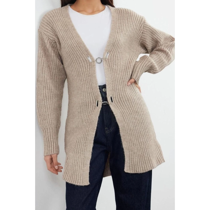 Womens Modern Style Comfortable Long V Neck Plain Sleeve Regular Knitwear Cardigan