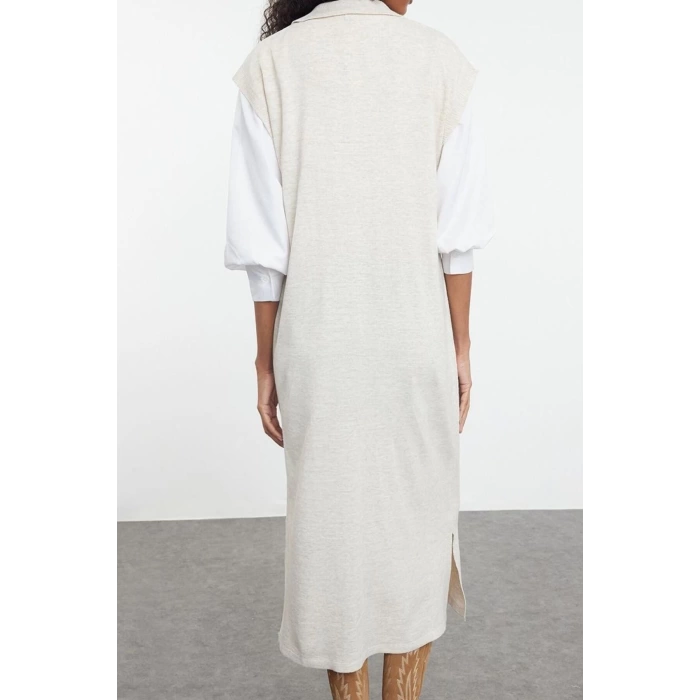 Womens Modern Style Casual Long Polo Neck Plain Sleeve Long Knit Sweater Dress