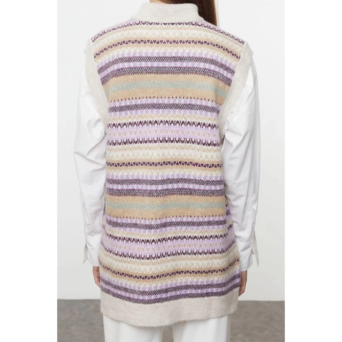 Womens Modern Style Casual Long Crew Neck Geometric Sleeve Regular Knit Sweater