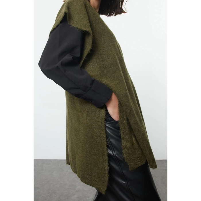 Womens Modern Style Casual Long V Neck Plain Sleeve Midi Knit Sweater