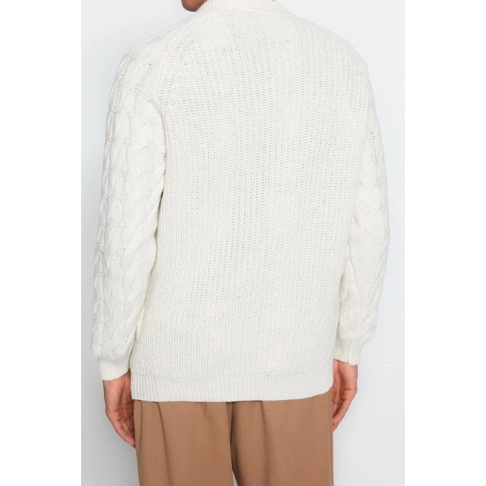 Mens Modern Style Casual Long Crew Neck Knitted Sleeve Regular Knitwear Sweater