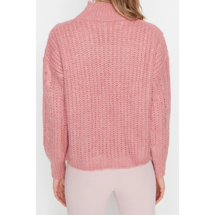 Womens Modern Style Comfortable Long Stand Collar Textured Sleeve Regular Knitwear Sweater