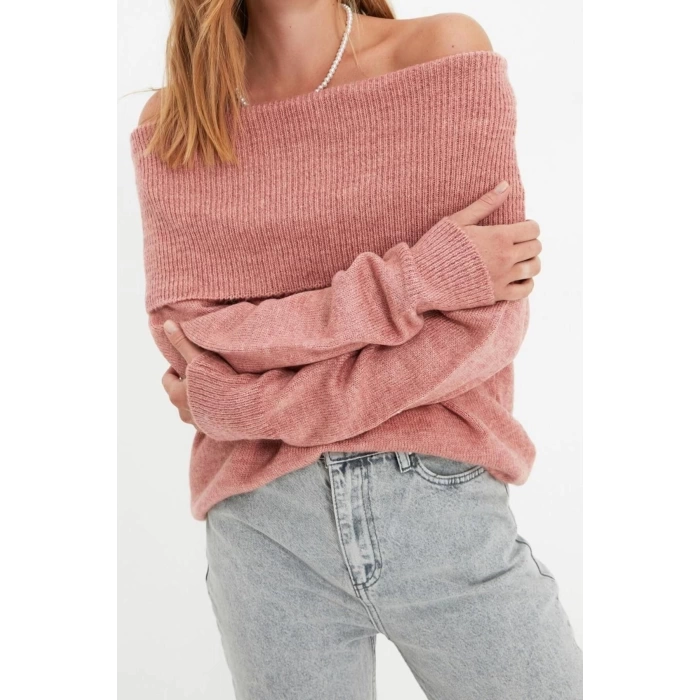 Womens Modern Style Comfortable Long Carmen Collar Plain Sleeve Regular Knitwear Sweater
