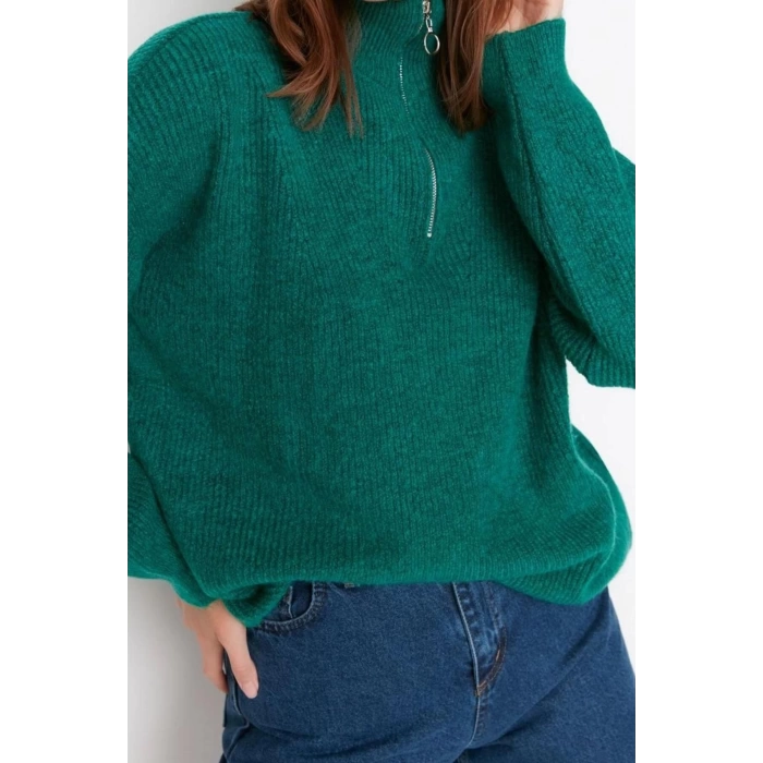 Womens Modern Style Comfortable Long Stand Collar Plain Sleeve Regular Knitwear Sweater