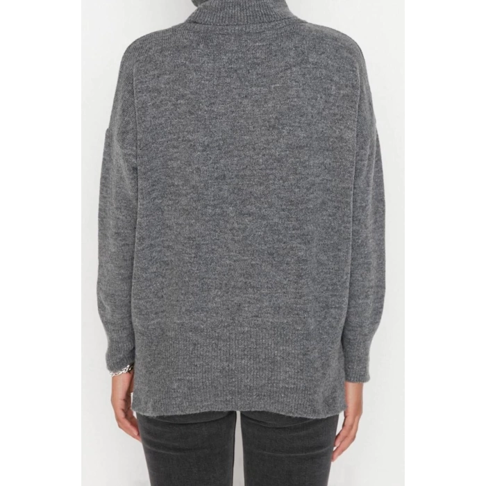 Womens Modern Style Casual Long Turtleneck Plain Sleeve Regular Knit Sweater