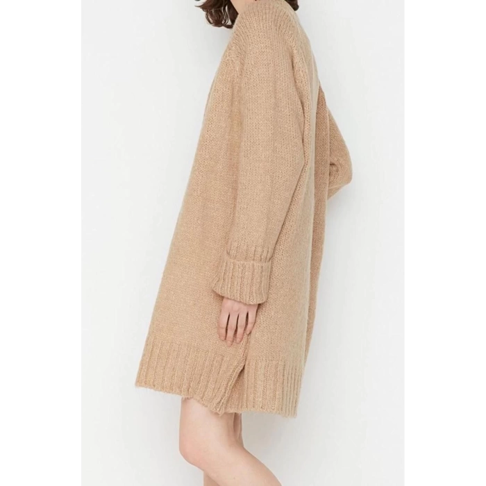 Womens Modern Style Casual Long V Neck Plain Sleeve Midi Knitwear Cardigan