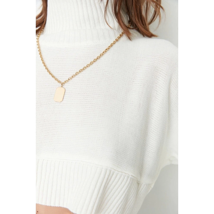 Womens Modern Style Casual Long Stand Collar Plain Sleeve Crop Knitwear Sweater