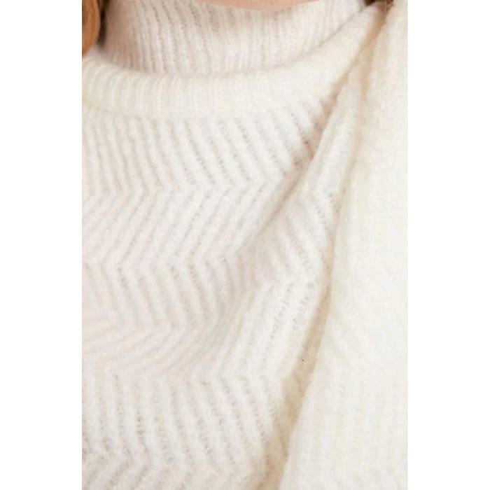 Women Modern Style Comfortable Long Stand Collar Hair Knitted Sleeve Regular Knitwear Sweater