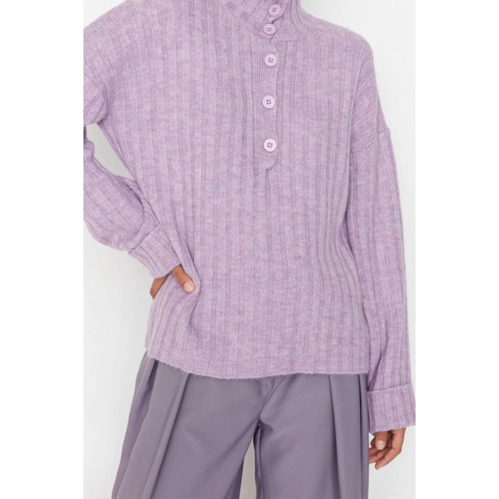 Womens Modern Style Comfortable Long Stand Collar Plain Sleeve Regular Knitwear Sweater
