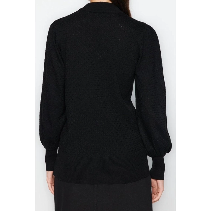 Womens Modern Style Comfortable Long Stand Collar Textured Sleeve Regular Knitwear Sweater
