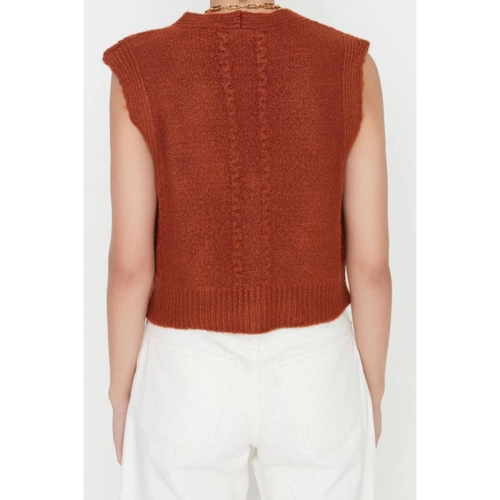Womens Modern Style Casual Sleeveless V Neck Knitted Sleeve Crop Sweater Vest