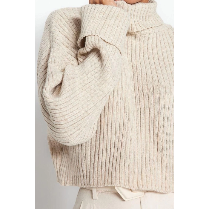 Womens Modern Style Casual Long Turtleneck Plain Sleeve Crop Knitwear Sweater