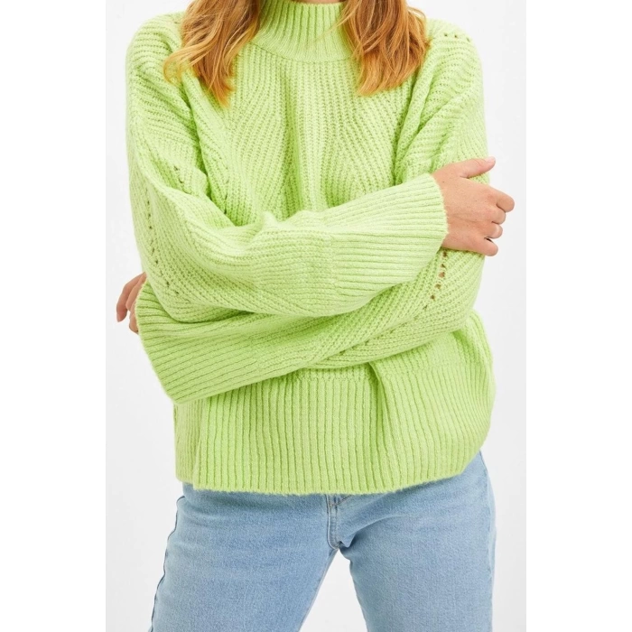 Womens Modern Style Comfortable Long Stand Collar Plain Sleeve Regular Knitwear Sweater