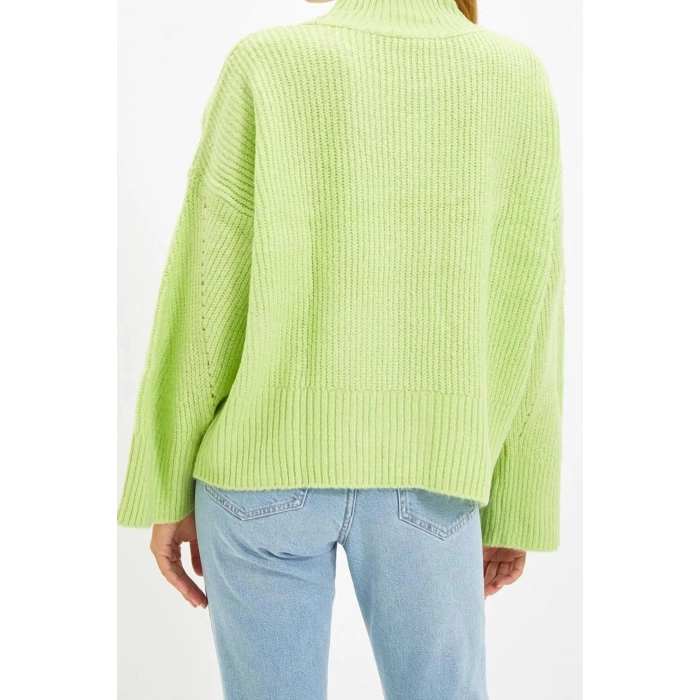 Womens Modern Style Comfortable Long Stand Collar Plain Sleeve Regular Knitwear Sweater