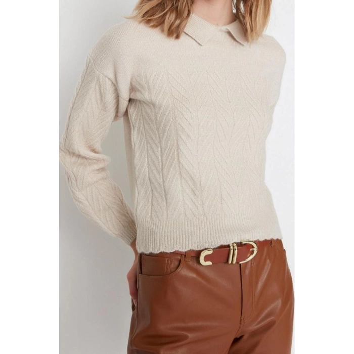 Women Modern Style Comfortable Long Polo Neck Knitted Sleeve Regular Knitwear Sweater
