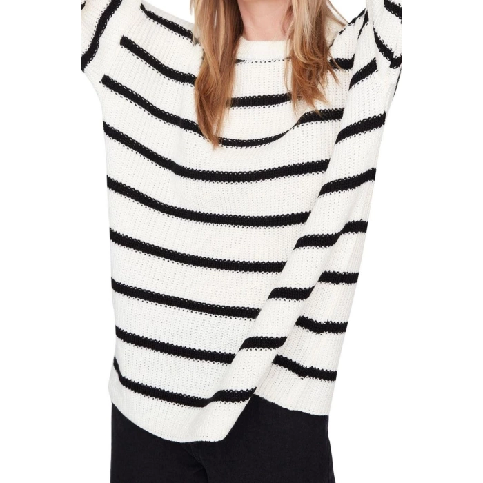 Womens Modern Style Casual Long Crew Neck Striped Sleeve Regular Knitwear Sweater