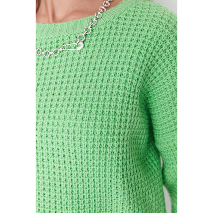 Womens Modern Style Casual Long Crew Neck Textured Sleeve Crop Knit Sweater