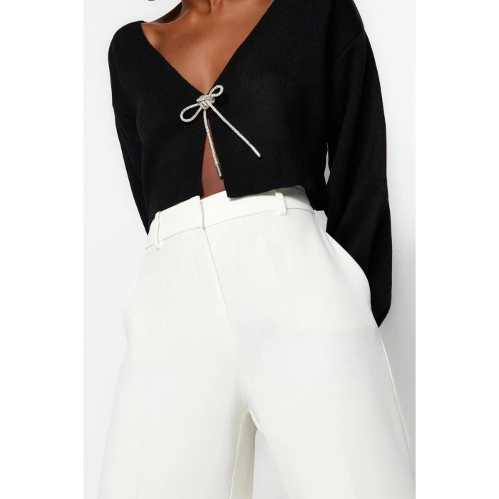 Womens Modern Style Casual Long V Neck Plain Sleeve Crop Knitwear Cardigan