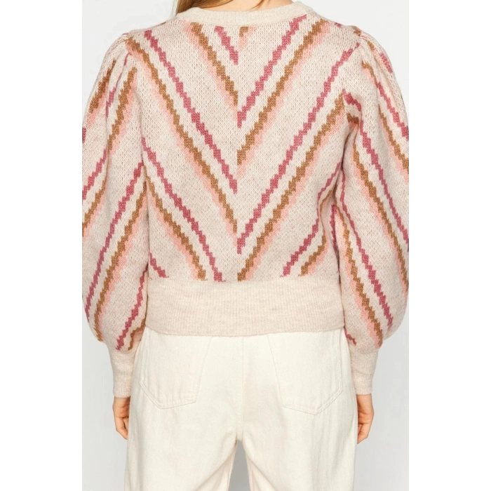 Womens Modern Style Casual Long Crew Neck Color Block Sleeve Regular Knit Sweater