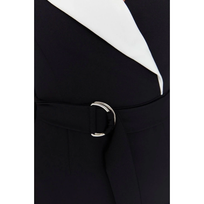 Fashion Style Regular Jacket Collar Mini Length Belted Double Breasted Woven Dress