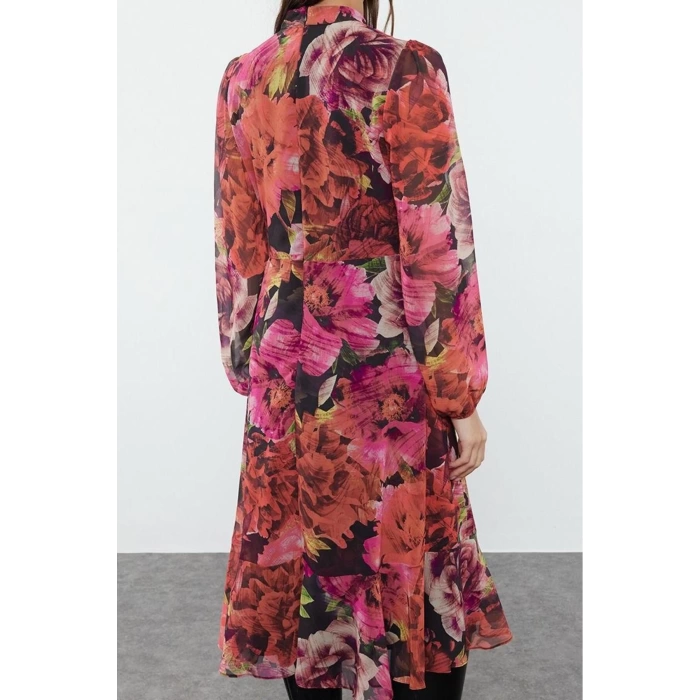 Fashion Style Regular Stand Collar Midi Length Plain Woven Winter Dress