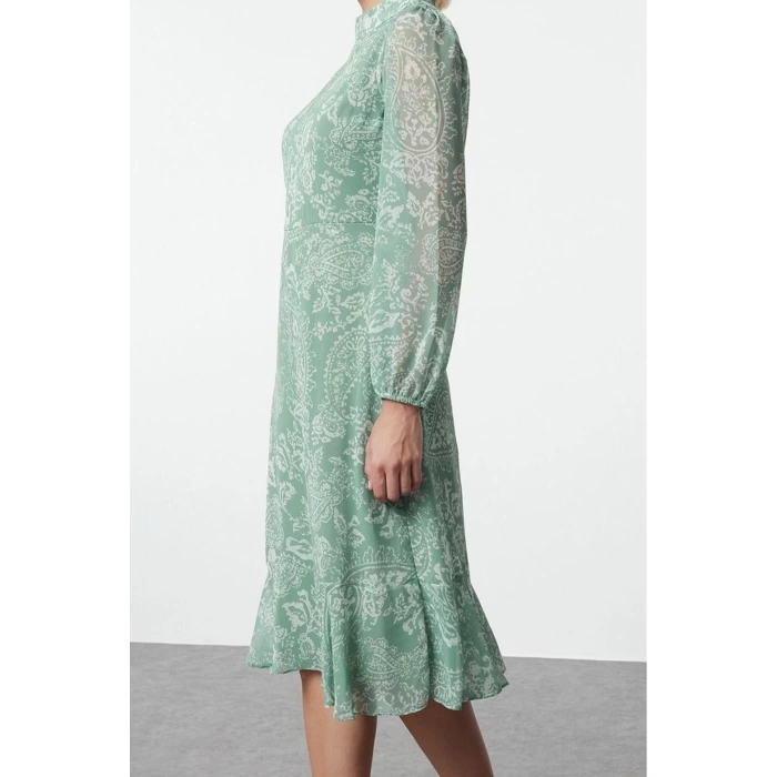 Fashion Style Regular Stand Collar Midi Length Plain Woven Winter Dress