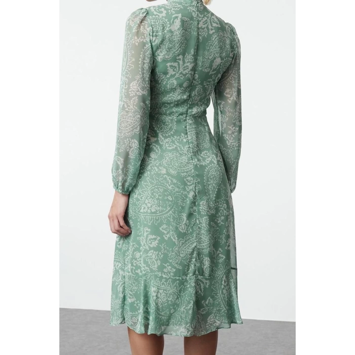 Fashion Style Regular Stand Collar Midi Length Plain Woven Winter Dress