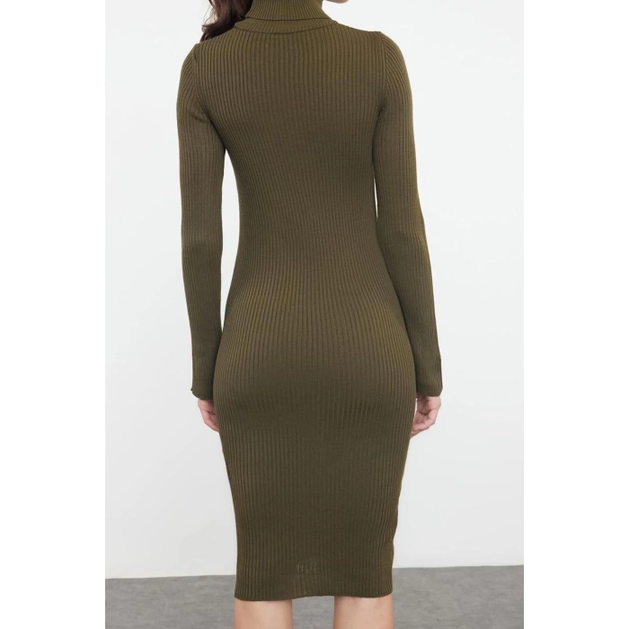 Moda Stil Slim Balıkçı Yaka Mini Boy Triko Kolları Volanlı Elbise