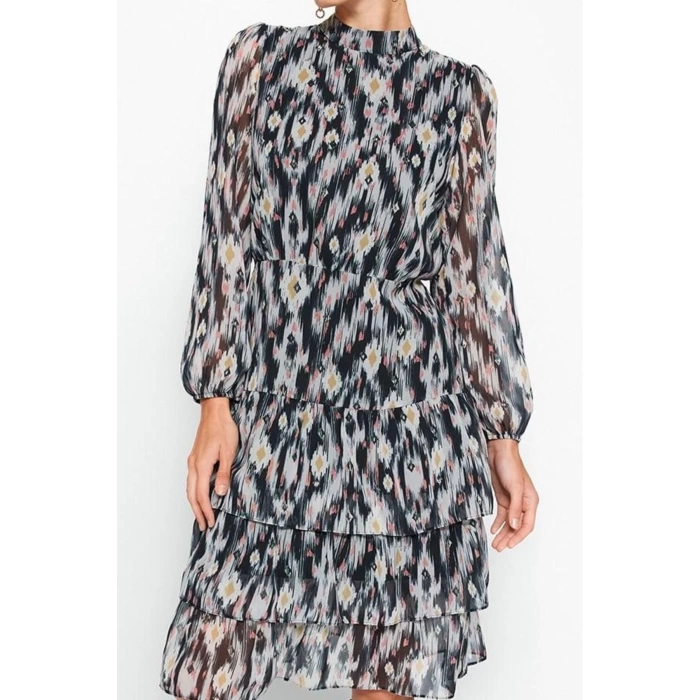 Fashion Style Regular Crew Neck Midi Length Flounce Woven Winter Dress