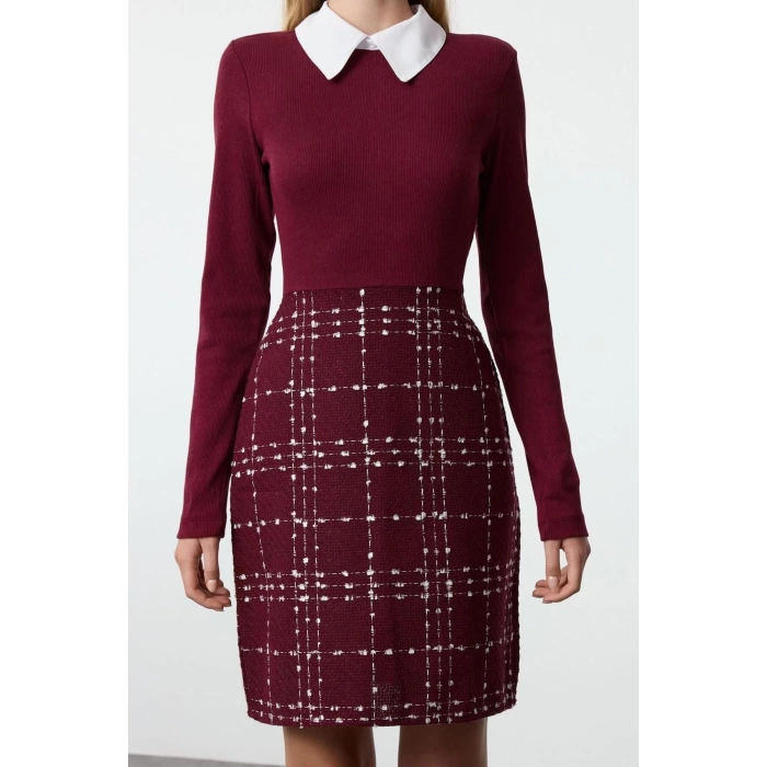 Fashion Style Regular Shirt Collar Mini Length Plaid Checkered Woven Dress