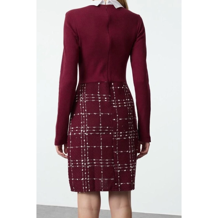Fashion Style Regular Shirt Collar Mini Length Plaid Checkered Woven Dress