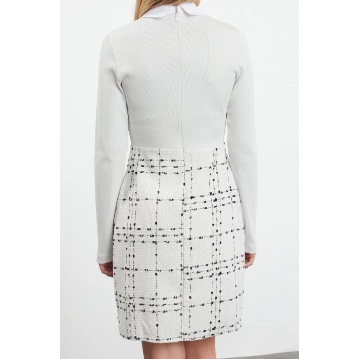 Fashion Style Regular Shirt Collar Mini Length Plaid Checkered Woven Dress
