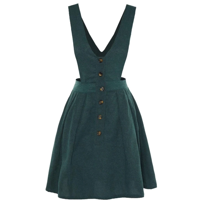 Moda Stil Regular V Yaka Mini Boy Askılı Dokuma Jile Elbise