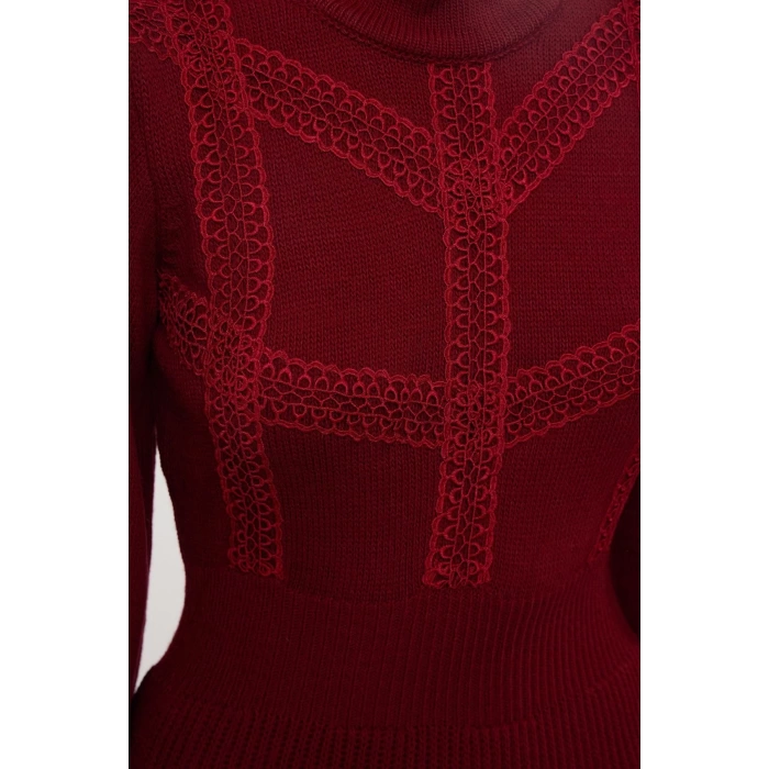 Fashion Style Regular Stand Collar Mini Length Knitted Lace Dress
