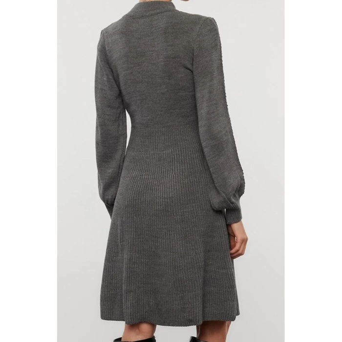 Fashion Style Regular Stand Collar Mini Length Knitted Lace Dress