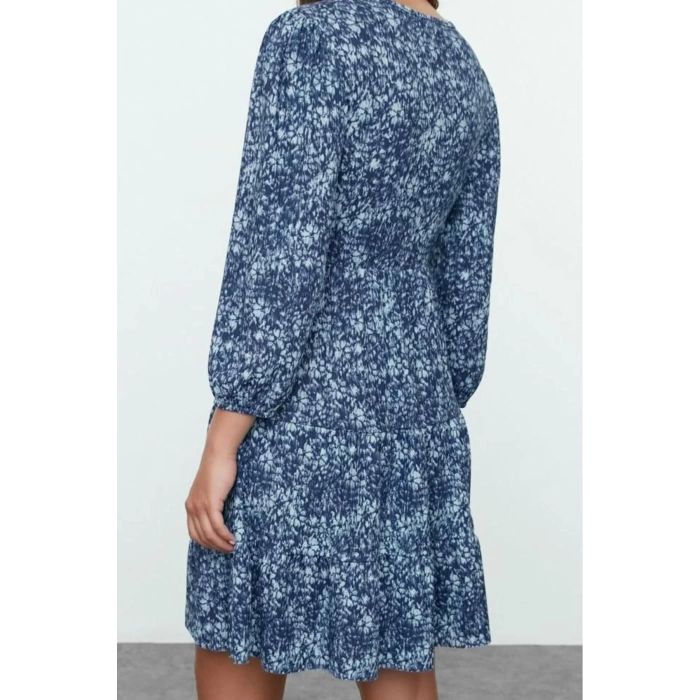 Fashion Style Regular Double Breasted Mini Length Printed Skater Collar Flexible Knitted Dress