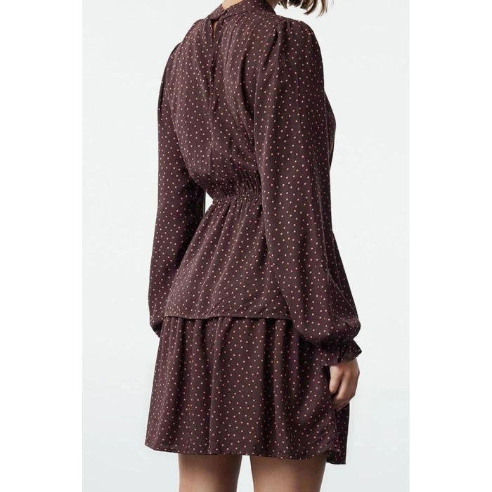 Fashion Style Regular Crew Neck Mini Length Polka Dot Waist Open Flounce Woven Dress