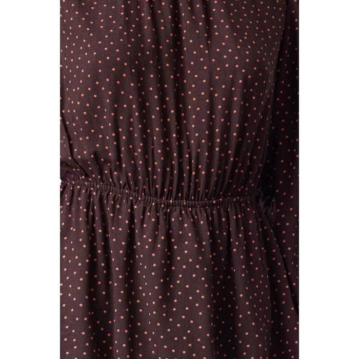 Fashion Style Regular Crew Neck Mini Length Polka Dot Waist Open Flounce Woven Dress