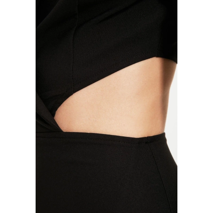 Moda Stil Fitted Ceket Yaka Mini Boy Dokuma Cut-Out Detaylı Ceket Elbise