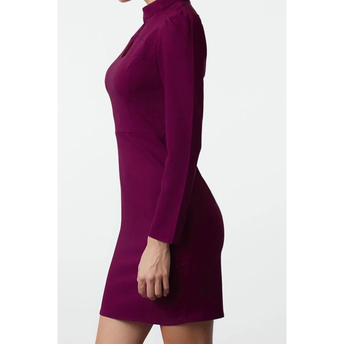 Fashion Style Regular Stand Collar Mini Length Woven Collar Detailed Woven Dress