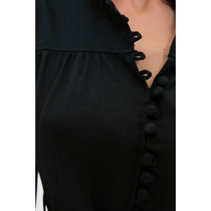 Moda Stil Regular Dik Yaka Mini Boy Dokuma Elbise
